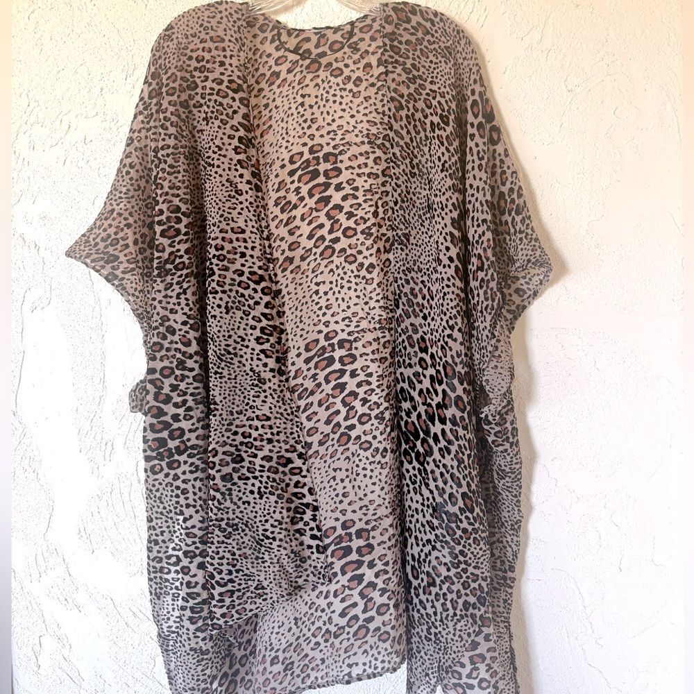 Leopard Print Burnout Velvet Swim Beach Coverup Kimono